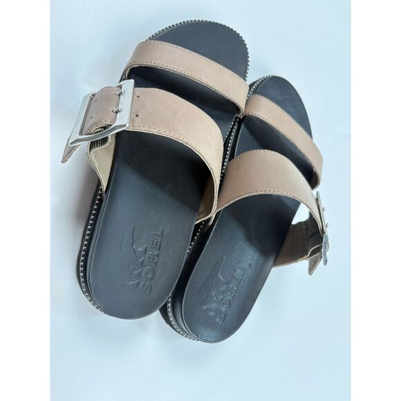Sorel Sandals Women’s Size 6 | Tan Leather Double Strap Slide with Buckle - Picture 4 of 4